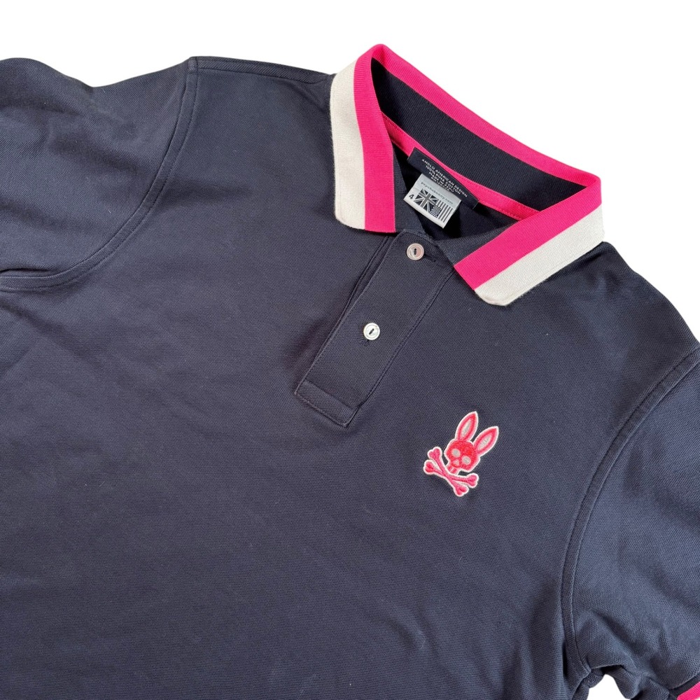 Psycho Bunny Polo Shirt Mens 4 Navy Preppy Dark Academia Luxury Bunny Skull